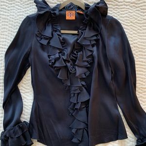 Tory Burch silk charmeuse blouse size 4, navy blue